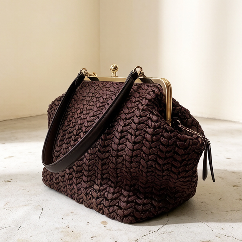 Luxury Lifestyle - Hand-Woven Kisslock Frame Shoulder Raffia Beach