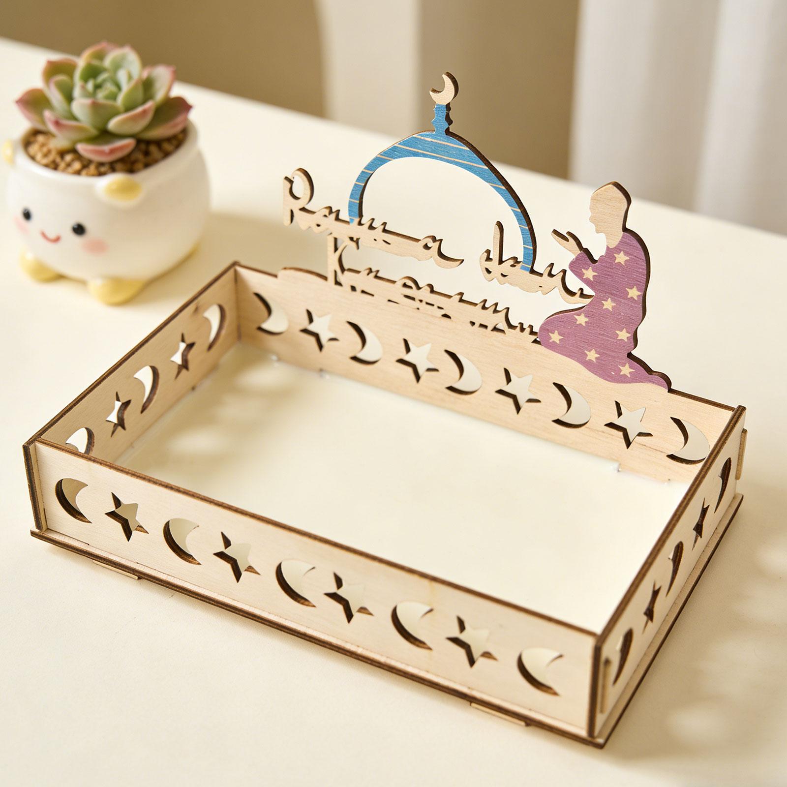 Wooden Serving Tray - Islamic Moon Star Wooden Tray Rectangle
