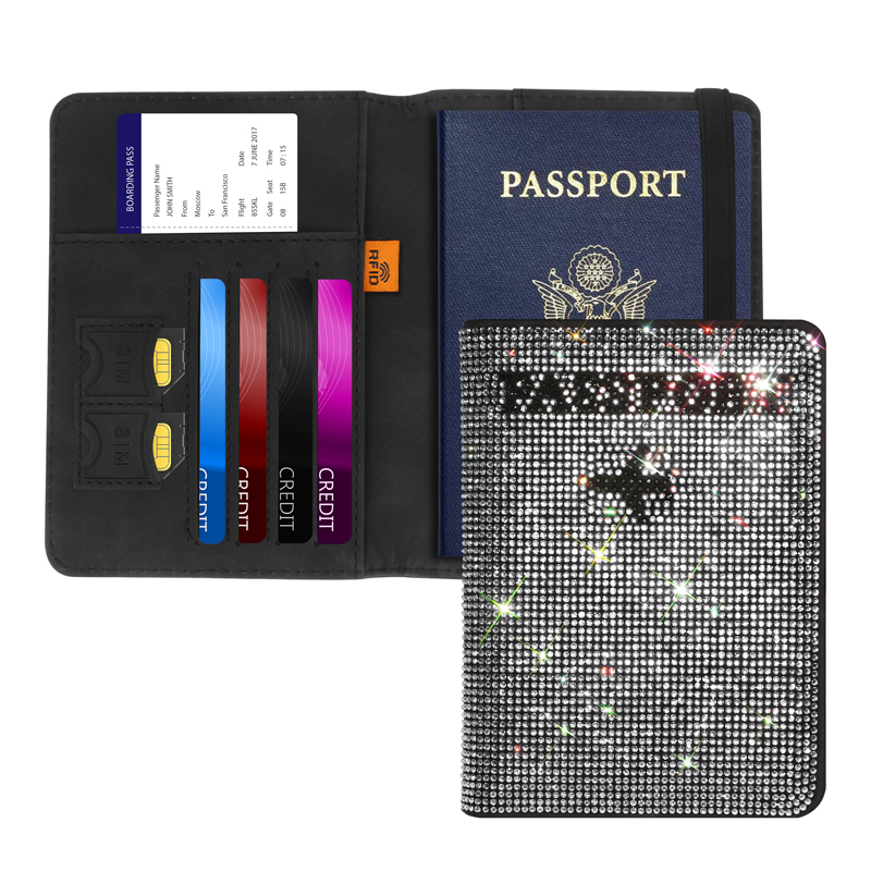 Leather Passport Cover - Crystal Diamond Ladies Key Purse Bag