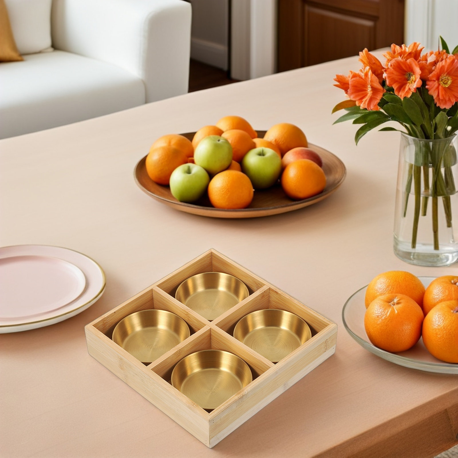 1Set Four-Compartment Bamboo S - đánh giá và giá Wooden Serving Tray